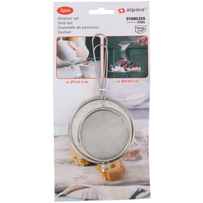 Tamis Alpina en acier inoxydable pour farine et sucre glace - Lot de 2