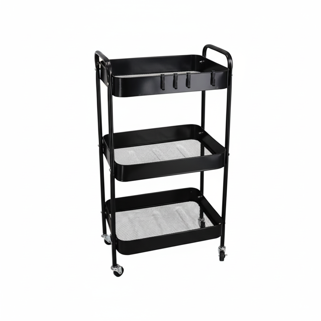 Carrello Multiuso 3 Ripiani Lolly 78x30x45cm Nero - Organizzazione Cucina Bagno