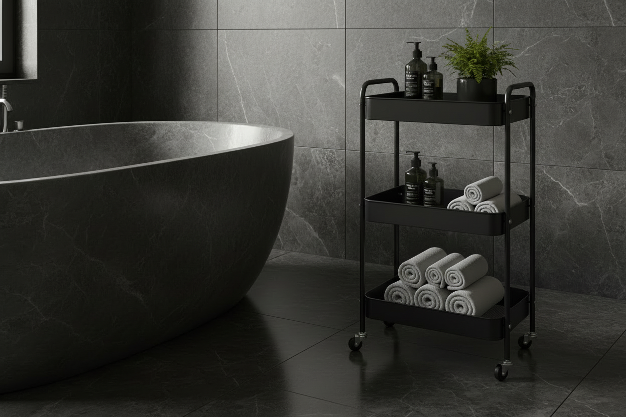 Carrello Multiuso 3 Ripiani Lolly 78x30x45cm Nero - Organizzazione Cucina Bagno