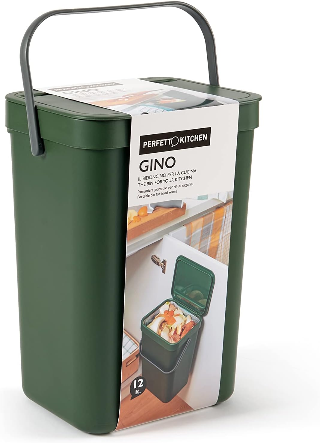 Poubelle suspendue Gino 12L - Poubelle de cuisine bio, 2 couleurs