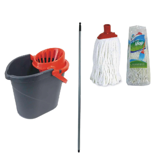 Set Completo Secchio Ovale con Strizzamop, Mop e Manico Ecoplast - Kit Pulizia Professionale