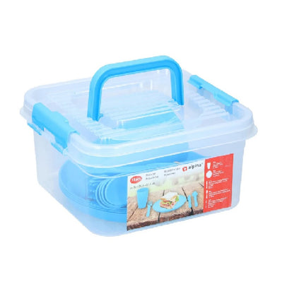 Set Picnic 21 Pezzi Alpina con Contenitore - 4 Piatti Tazze Posate Completo per Campeggio Barbecue