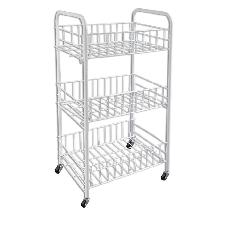 Carrello Cucina Carrellino Trolley Multiuso Porta Frutta Portaverdura Portatutto Carrello Salvaspazio in Metallo con 3 Cestini Rettangolari 4 Ruote 3 Colori 41 x 26 x 64 cm