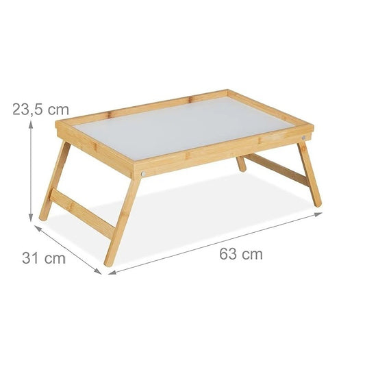 Vassoio da Letto, da Poltrona, Pieghevole in bambù, per Colazione, con Gambe Ripiegabili, Colore Naturale, Marrone, 31x50x23.5 cm