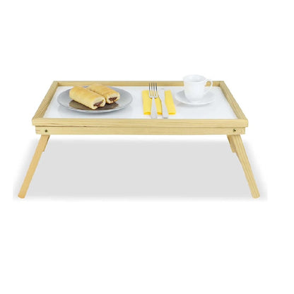 Vassoio da Letto, da Poltrona, Pieghevole in bambù, per Colazione, con Gambe Ripiegabili, Colore Naturale, Marrone, 31x50x23.5 cm