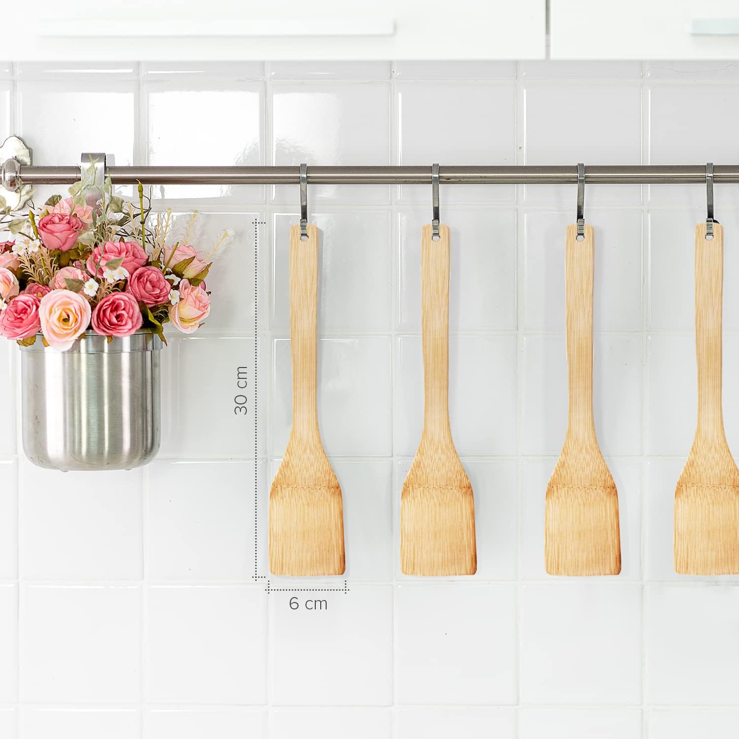 Set 4 Spatole Cucina Bambù 30cm Ecologiche Antigraffio