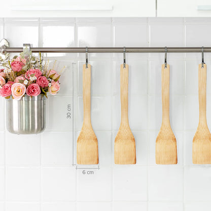 Set di 4 Spatole da Cucina in Bambù Naturale 30cm - Ecologica, Resistente al Calore, Antigraffio