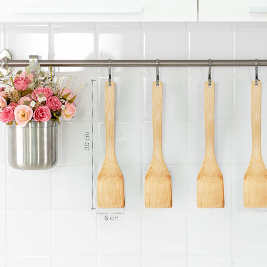 Set di 4 Spatole da Cucina in Bambù Naturale 30cm - Ecologica, Resistente al Calore, Antigraffio