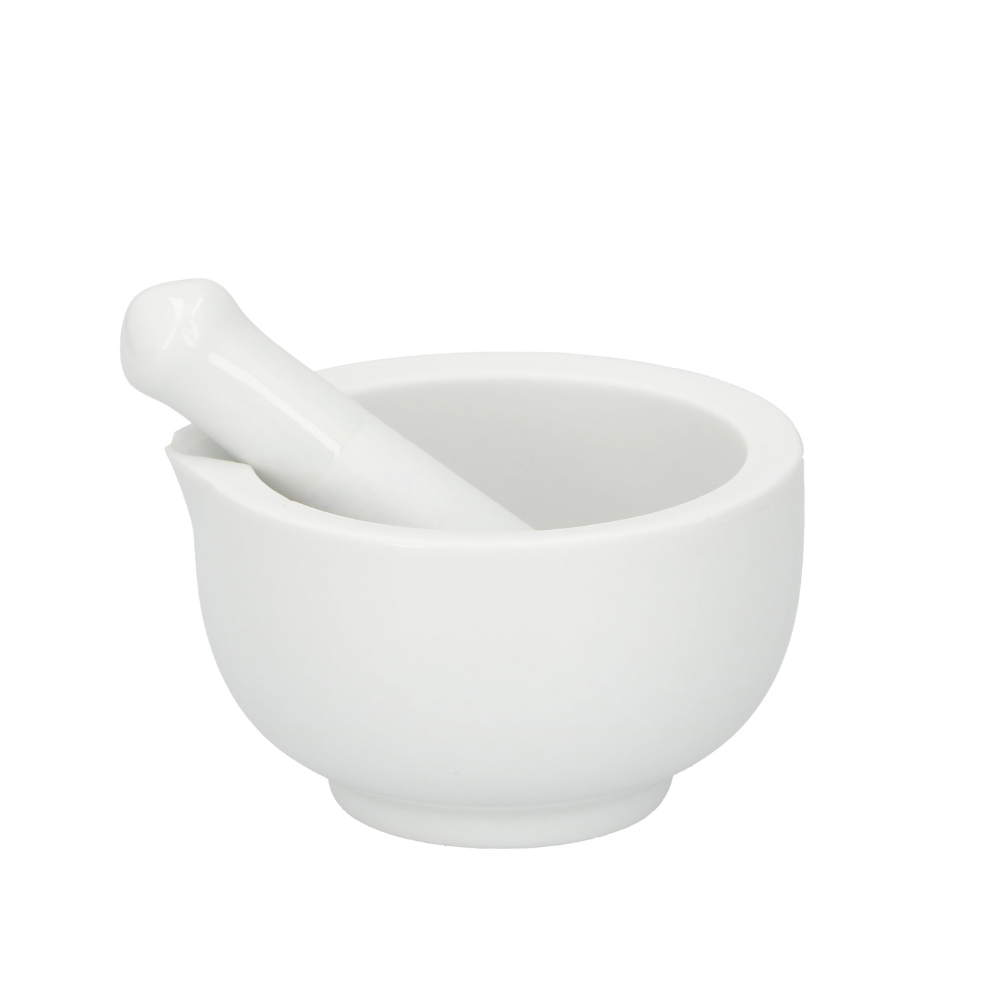 Mortier et pilon Alpina 8,5 cm en porcelaine blanche - Broyeur à épices, herbes et ail pour la cuisine