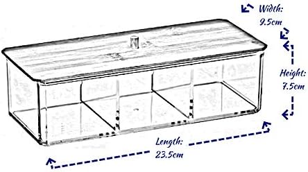 Scatola Organizer Trasparente Bambù 2 Divisori 3 Scomparti