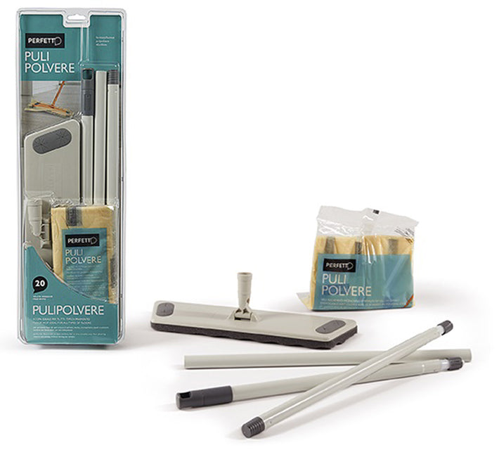 Perfect 0027As The Floor Broom Dust Cleaner with 3-Piece Handle 130cm, Base 40cm, Dust Catcher, with Bag of 20 Nets Soaked in Biodegradable Mineral Oils to Retain Dust