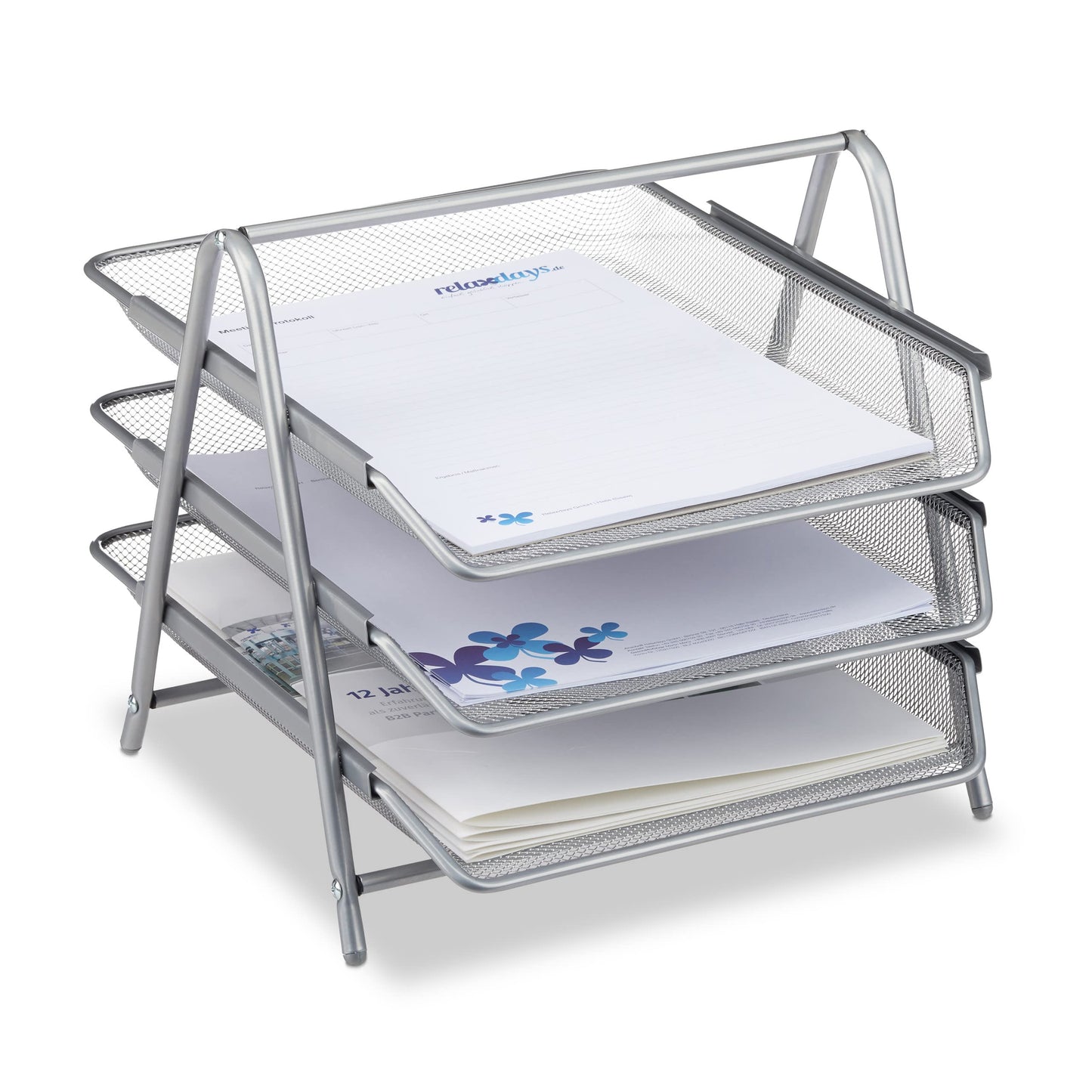 Vaschette Porta Documenti da Scrivania in Metallo - 3 Vassoi A4 Argento