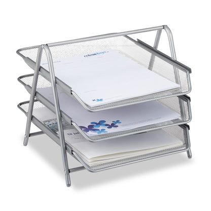 Vaschette Porta Documenti da Scrivania in Metallo - 3 Vassoi A4 Argento