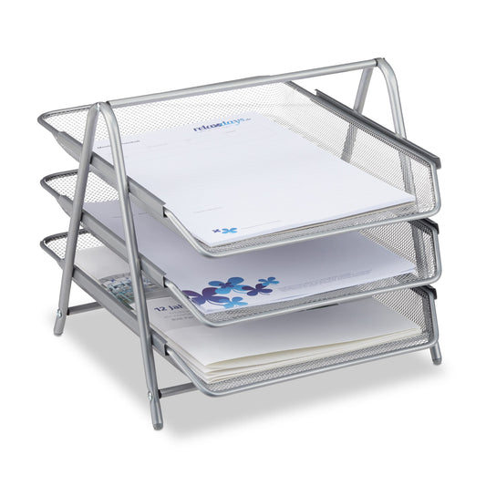 Vaschette Porta Documenti da Scrivania in Metallo - 3 Vassoi A4 Argento
