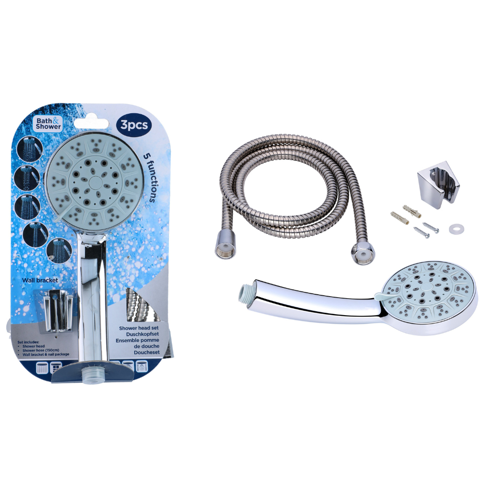 Set Doccia 5 Funzioni con Supporto - Kit Completo 3 Pezzi