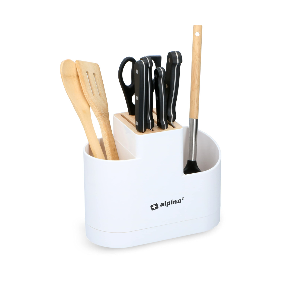 Organizer Coltelli Alpina Bambù Bianco 2in1 Portautensili