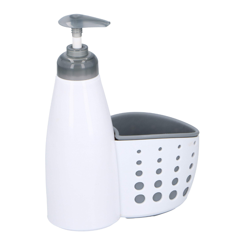 Alpina White Dispenser for Detergent or Liquid Soap with Holder for Utensils, for Kitchen or Bathroom