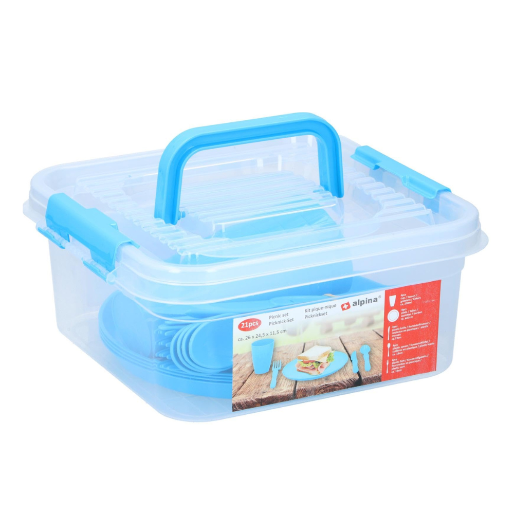 Set Picnic 21 Pezzi Alpina 4 Persone Piatti Posate Campeggio