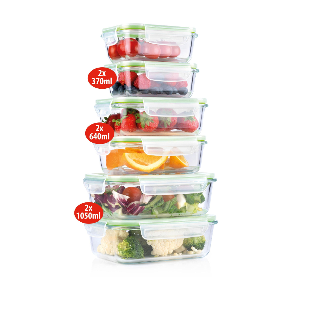 Set 6 Contenitori Vetro Borosilicato Ermetico 370-1050ml