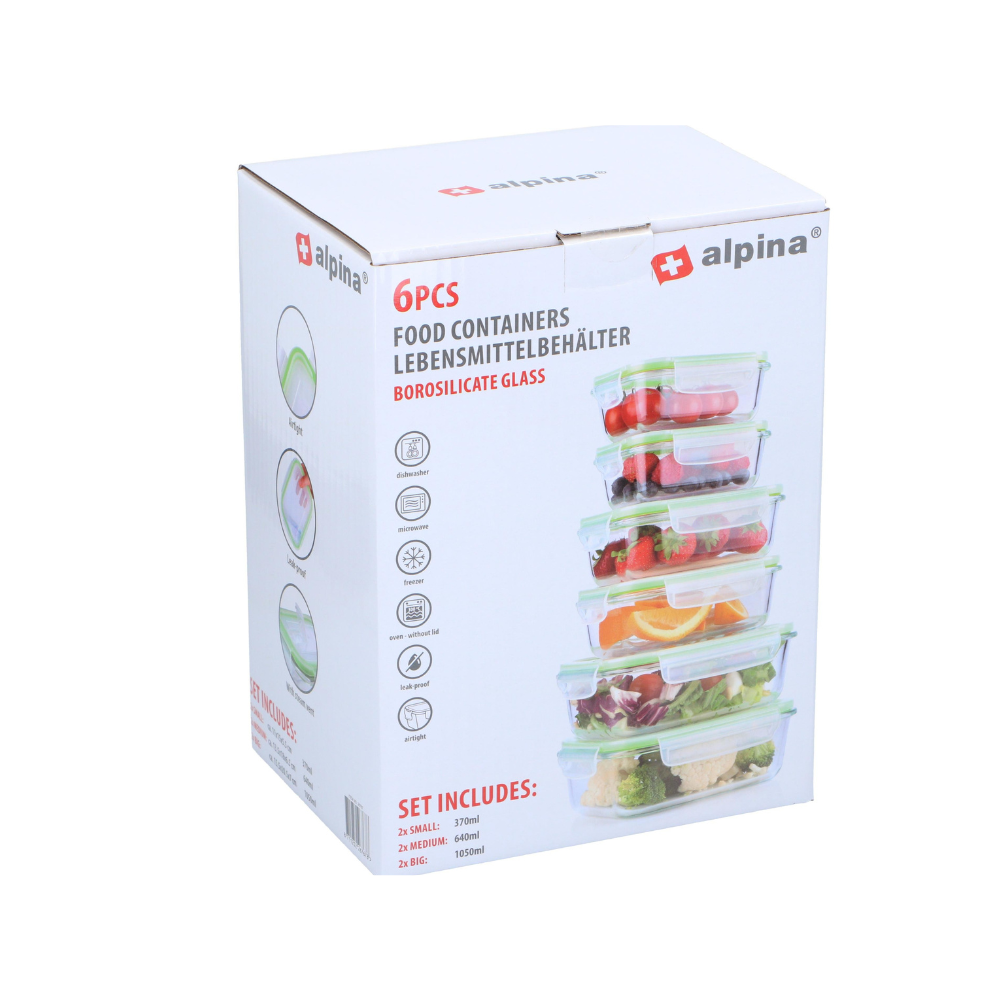Set 6 Contenitori Vetro Borosilicato Ermetico 370-1050ml