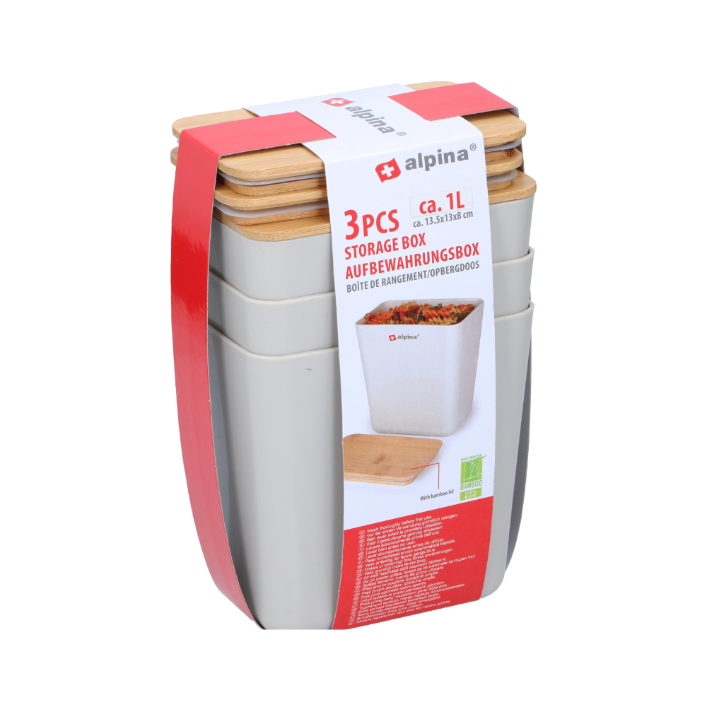 Alpina 3-Piece Food Storage Container Set - 1L Airtight Food Storage Containers - 13.5 x 13 x 8 cm - Plastic Storage Boxes for Kitchen Organization - White