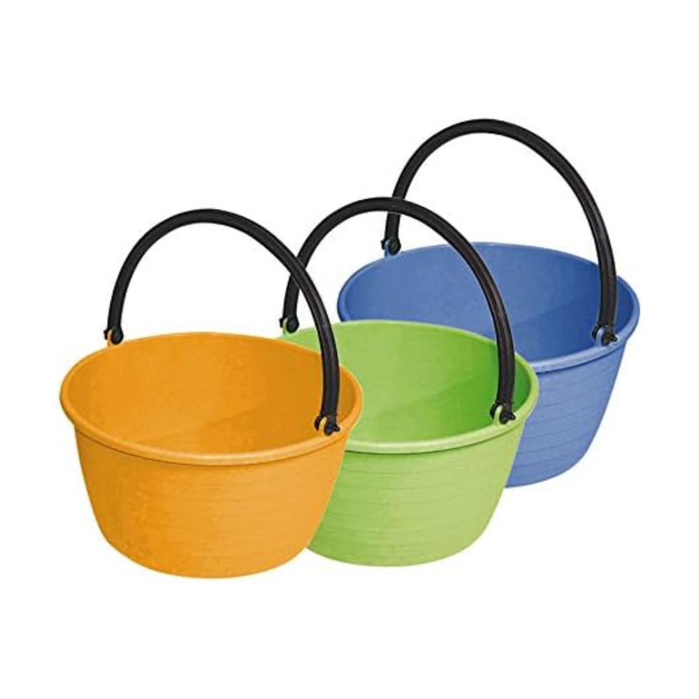 Resistant Plastic Agricultural Basket with Rounded Handle, Assorted Colors: Yellow Ochre/Venetian Red/Light Blue/Acid Green, 35x35x20, Made in Italy