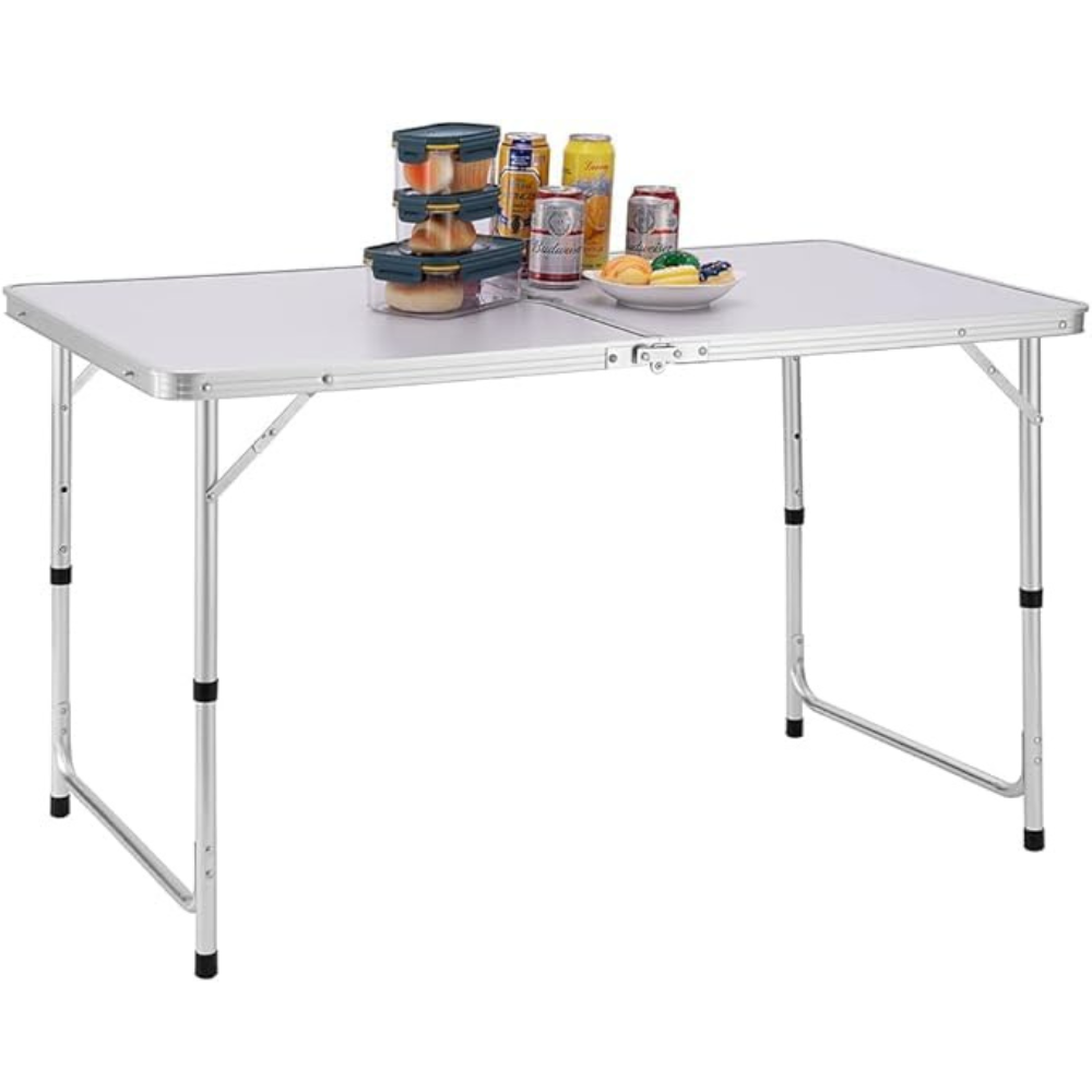 FERCASASHOP® Camping Picnic Table with Aluminum Frame, Folding System with Handle for Easy Transport, Ideal for Garden and Outdoor Lunches, 60x150x70cm (White)