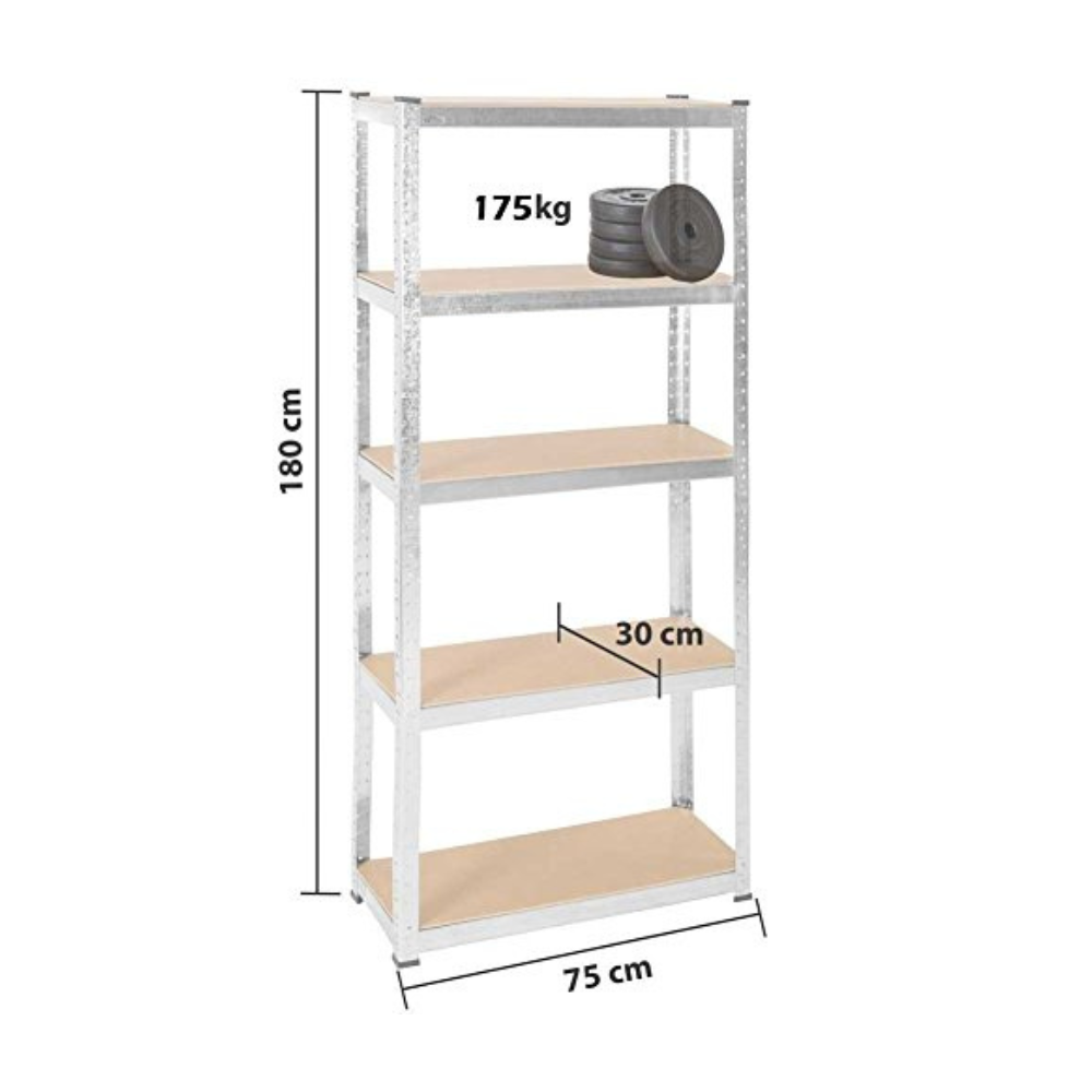 Étagère de rangement, 5 tablettes en métal galvanisé, robuste, étagères de garage en bois et métal