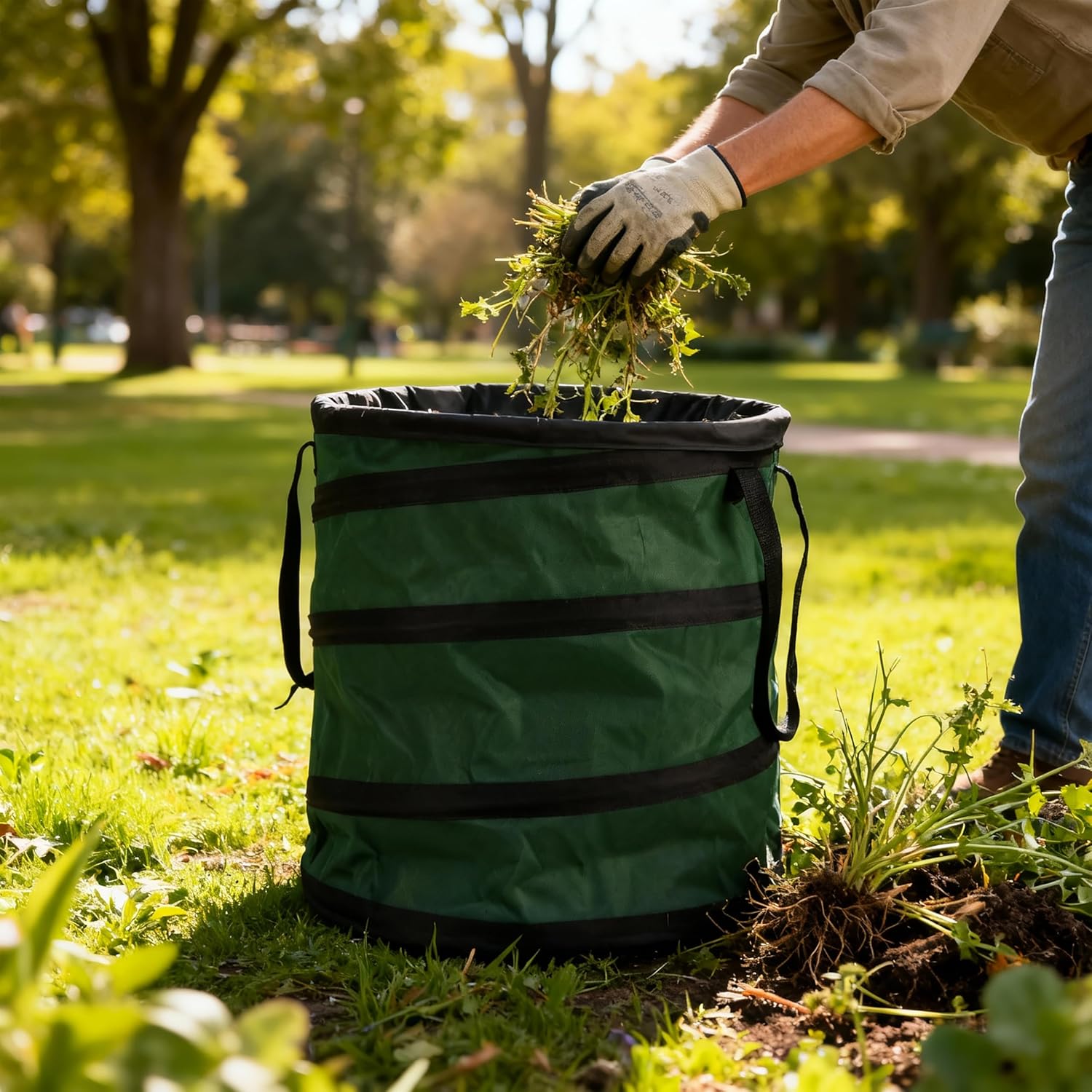 Sacchi da Giardino Pieghevoli Perfetto – 125 L | Ø 46 × H 60 cm | Tessuto Industriale UV | Verde
