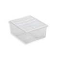 Boîte de rangement en plastique robuste et élégante avec couvercle, taille M, couleur neutre, idéale pour les vêtements et le rangement, convient aux armoires et aux garages, 42 x 35 x 18 cm