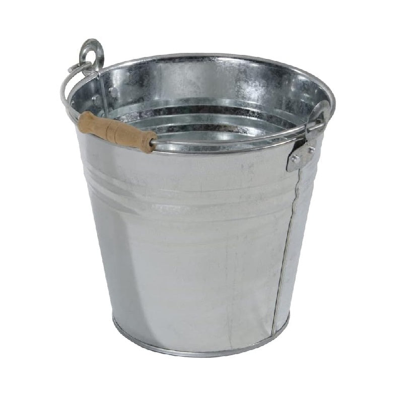 FERCASASHOP - Reinforced Zinc Bucket with Wooden Handle, 8 L Capacity, Multipurpose Container Bucket with Wooden Handle