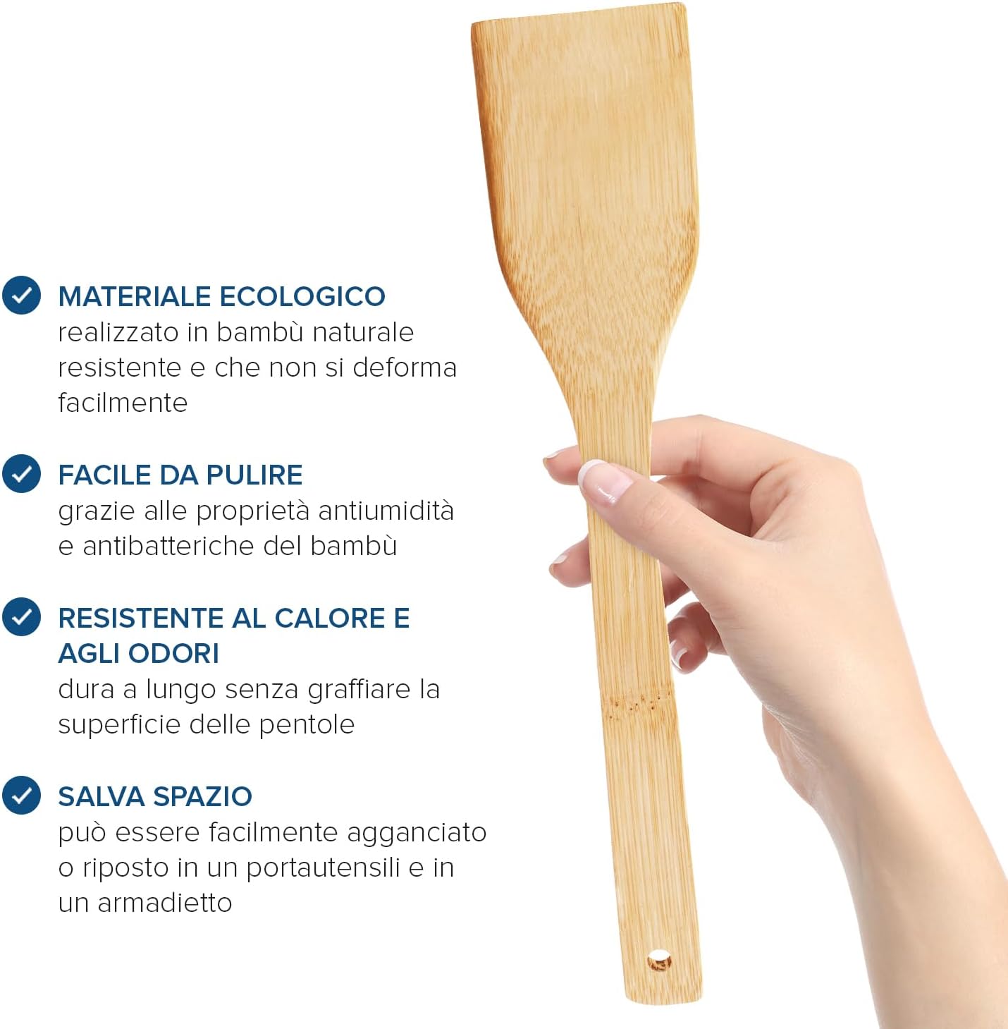Set 4 Spatole Cucina Bambù 30cm Ecologiche Antigraffio