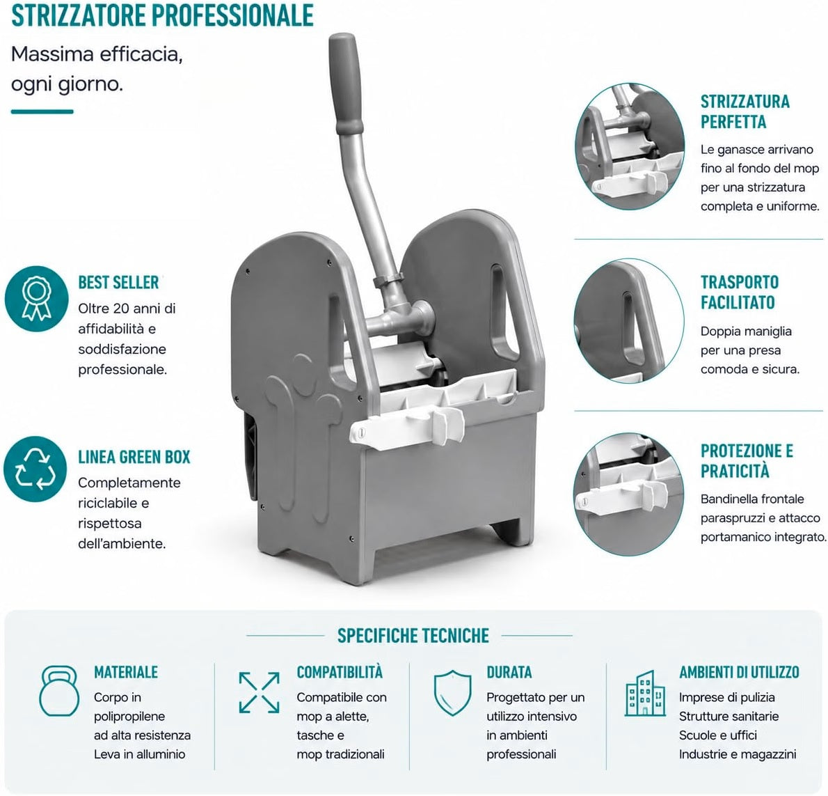 Strizzatore di Ricambio per Carrello Pulizie a Doppia Vasca – Plastica e Metallo