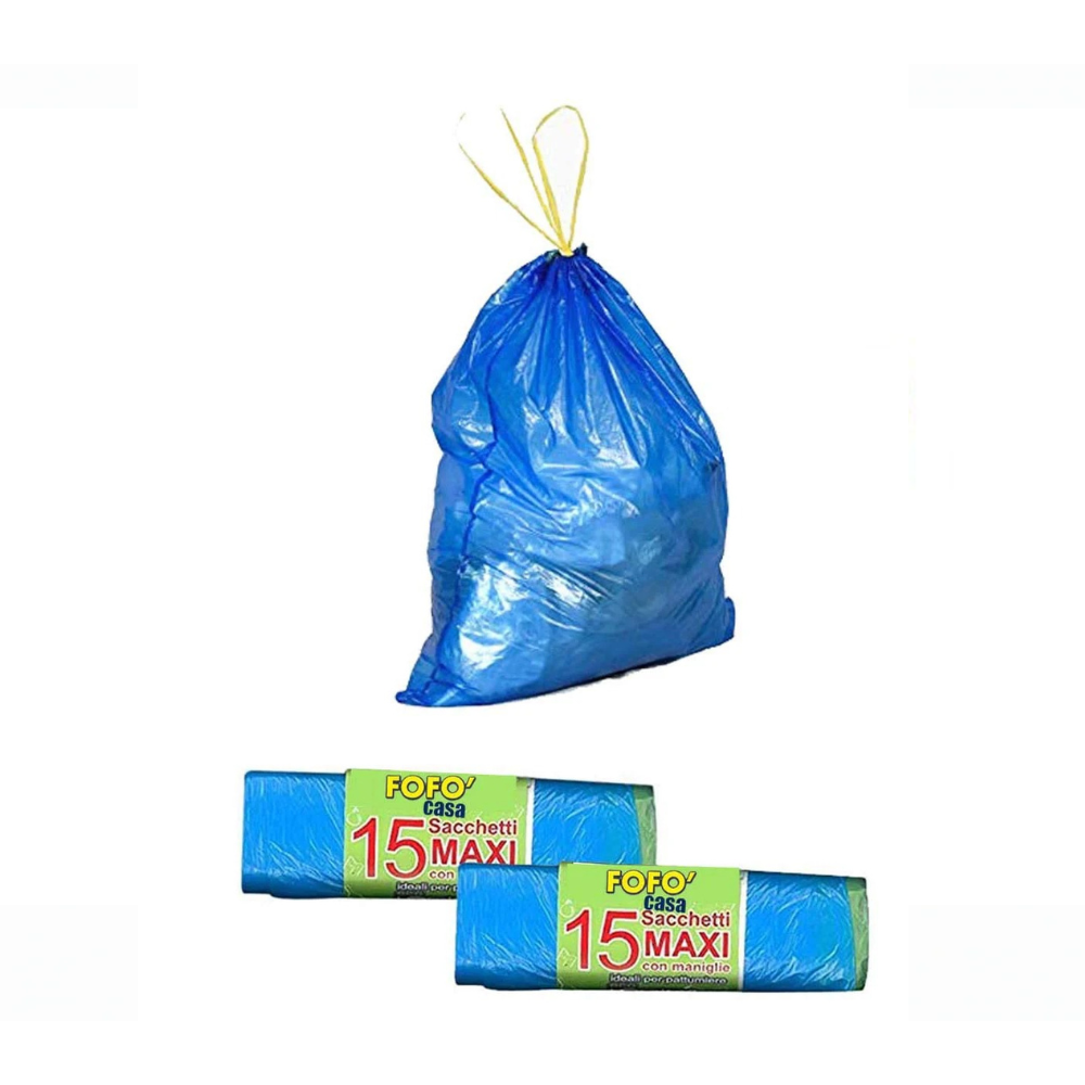 Rouleau de 15 sacs poubelle bleus, format MAXI (70 x 75 cm), avec poignées, pour poubelle IRPOT Ecoplast de 28 L et 35 L.