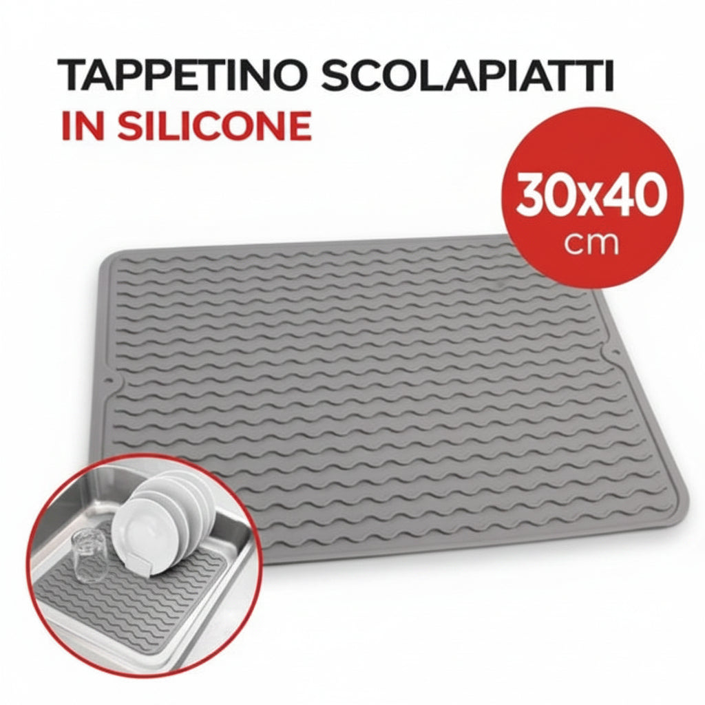 Tappetino Scolapiatti in Silicone – Sgocciolatore da Lavello Grigio