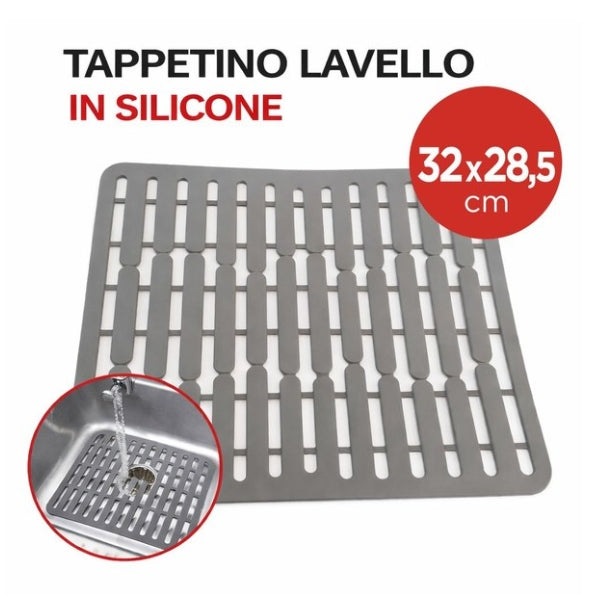 Tappetino in Silicone per Lavello 32x28 cm – Grigio, Antiscivolo e Resistente al Calore
