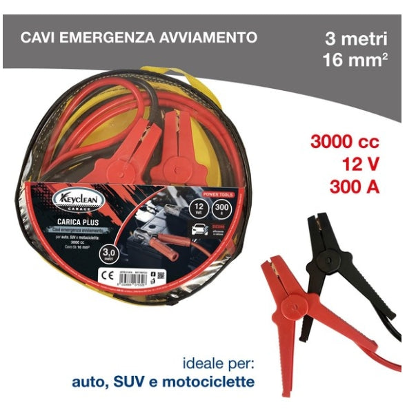 Cavi di Avviamento per Batteria Auto Moto SUV – 3 m, 16 mm², 300 A, 12V
