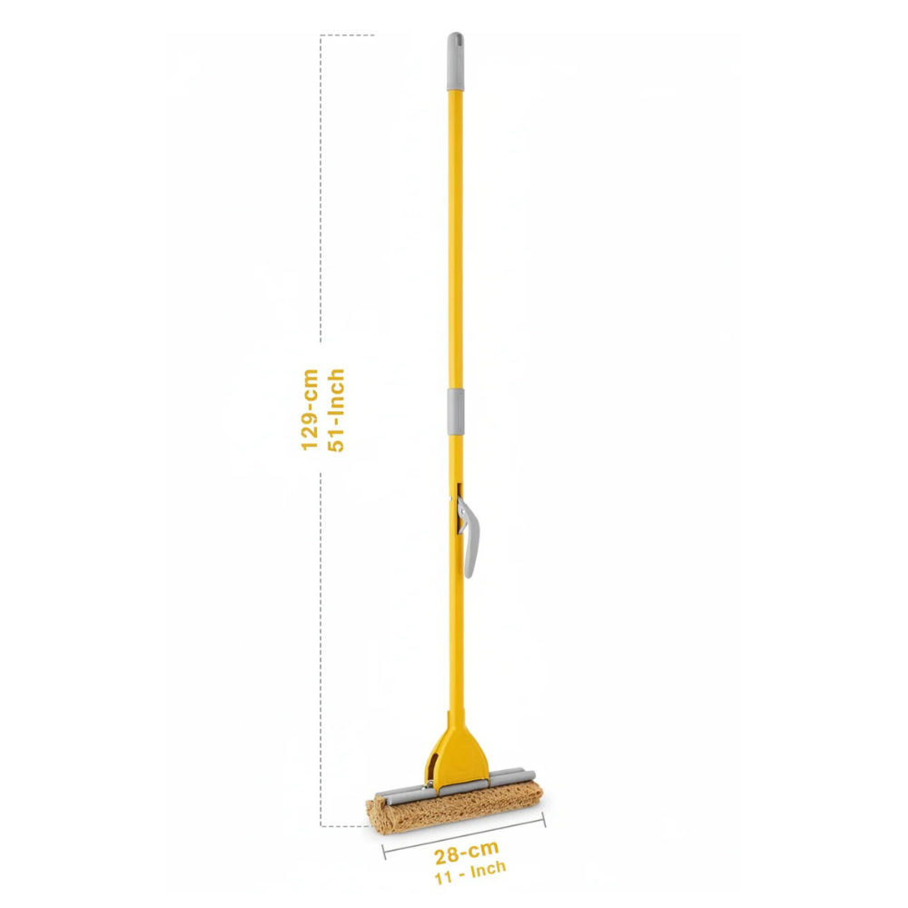 FercasaShop® Floor Mop with Lever System, Ultra-Absorbent Sponge 28 cm, Yellow Painted Iron, for All Floor Types + 1 Replacement Included