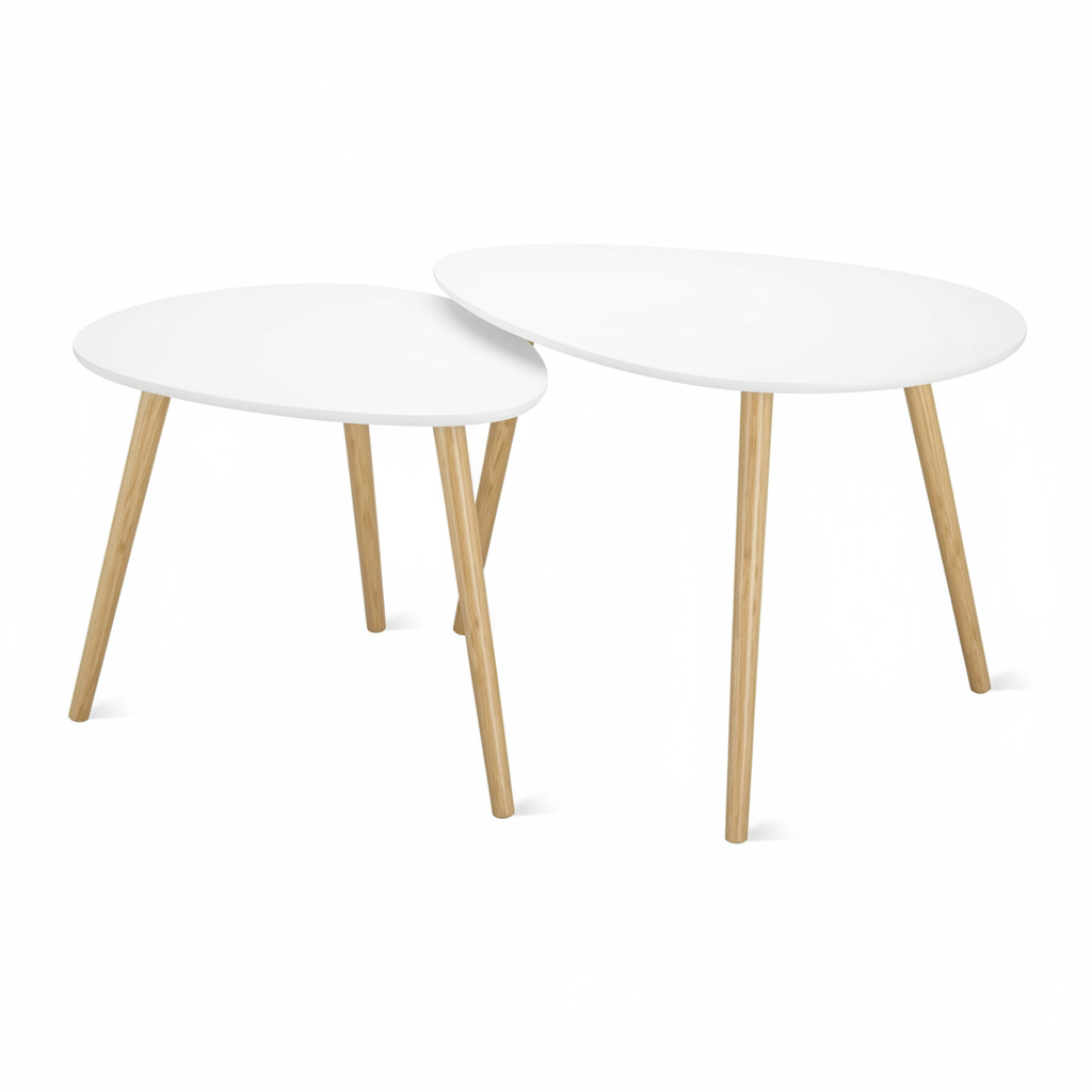 Tavolino set 2 pz ovaloidi con piedi color marrone