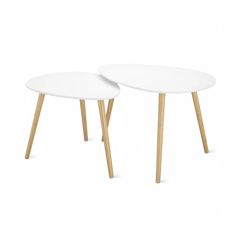 Tavolino set 2 pz ovaloidi con piedi color marrone