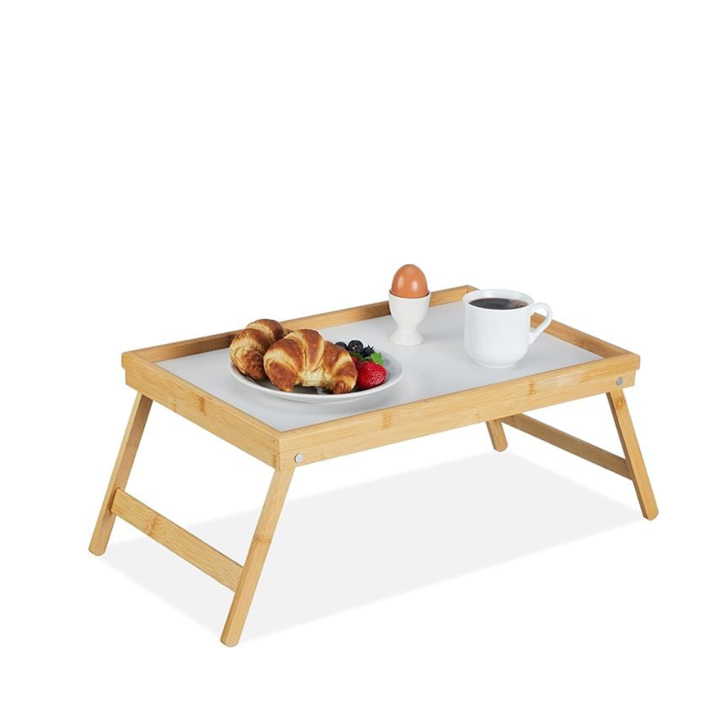 Plateau de lit pliable en bambou, plateau de fauteuil, plateau de petit-déjeuner, avec pieds pliables, couleur naturelle, marron, 31 x 50 x 23,5 cm