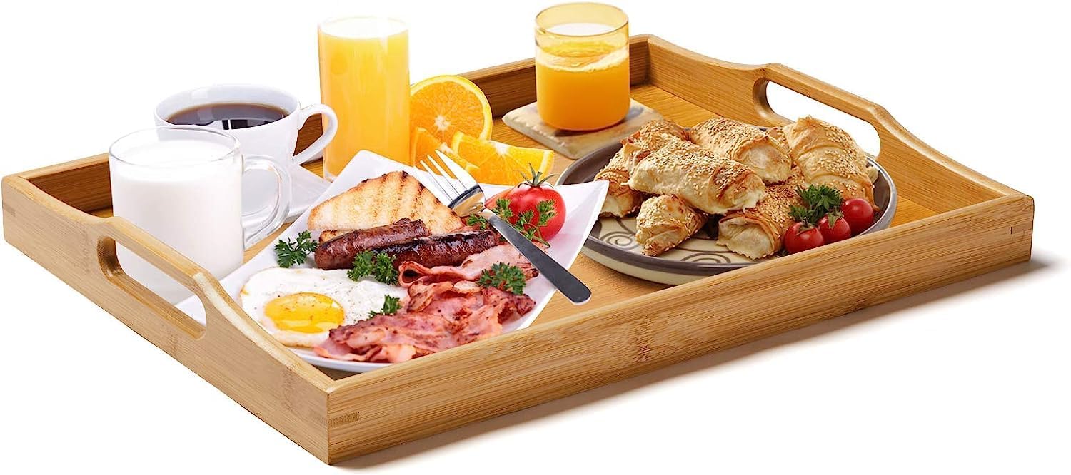 Vassoio Bambù 50x30cm Maniglie Colazione Tè Servizio