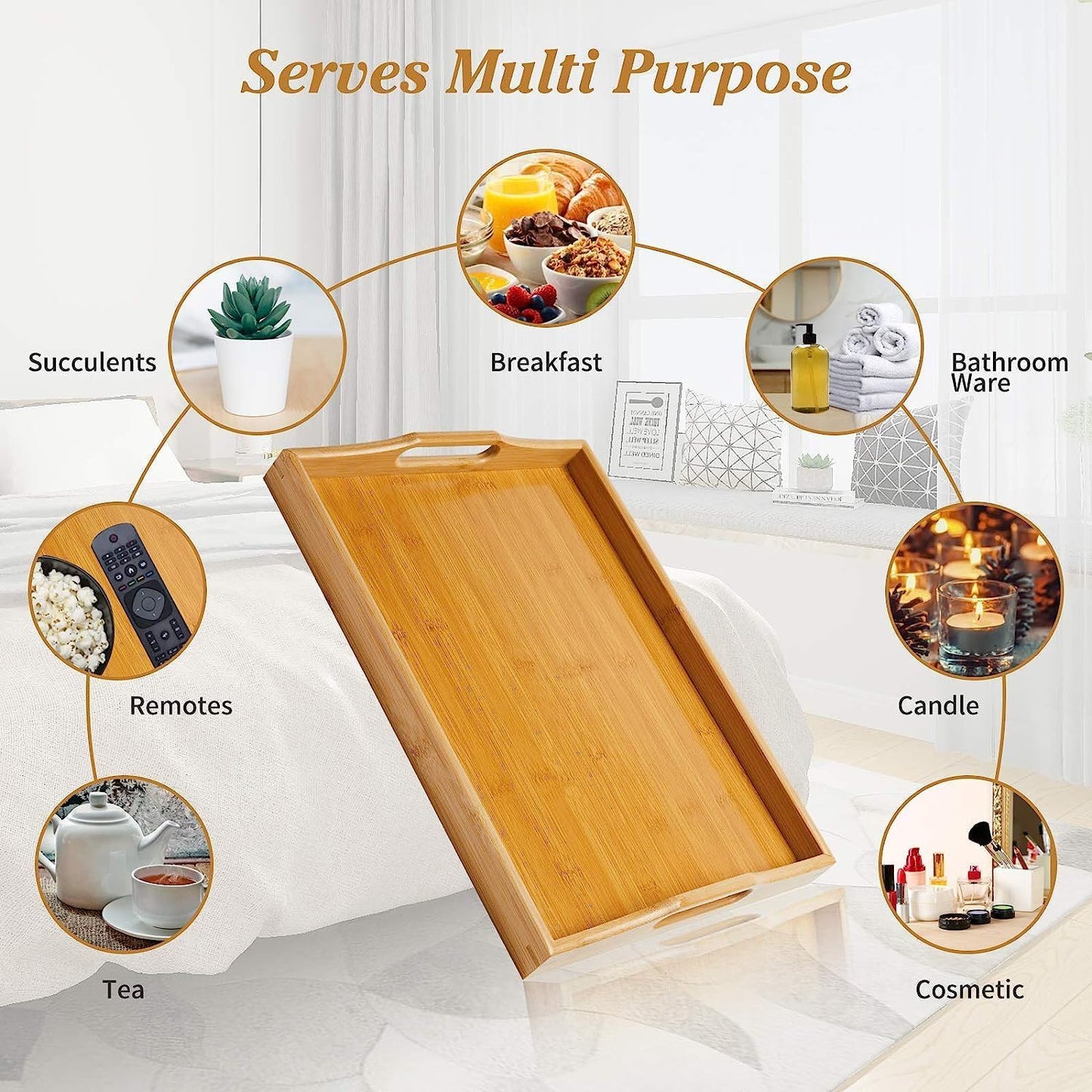 Vassoio Bambù Grande con Maniglie 50x30cm - Portata Colazione Tè Caffè Servizio