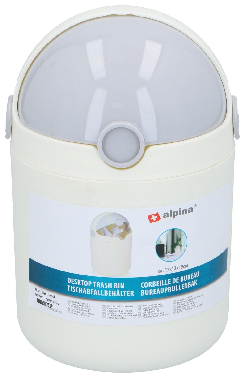 Cestino da Scrivania Bianco con Coperchio Basculante Alpina 12x12x19cm - Pattumiera Compatta