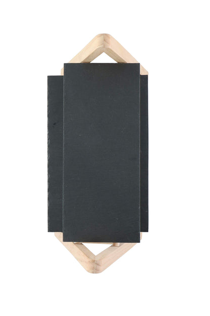 Supporto Portata 2 Piani Ardesia e Legno Alpina 28x18cm - Vassoio Antipasti Snack Dolci