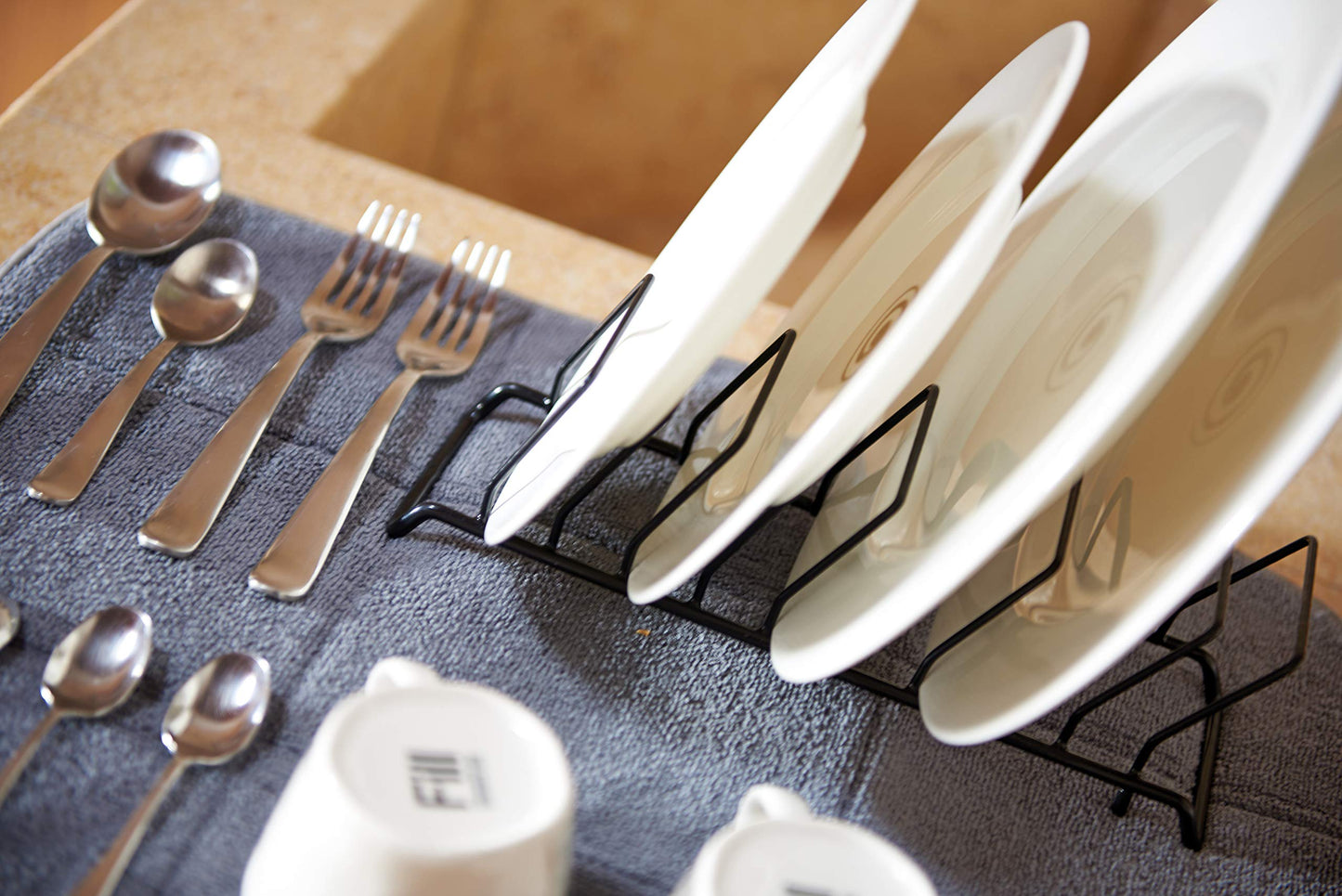 Égouttoir à vaisselle en microfibre avec grille à 9 compartiments