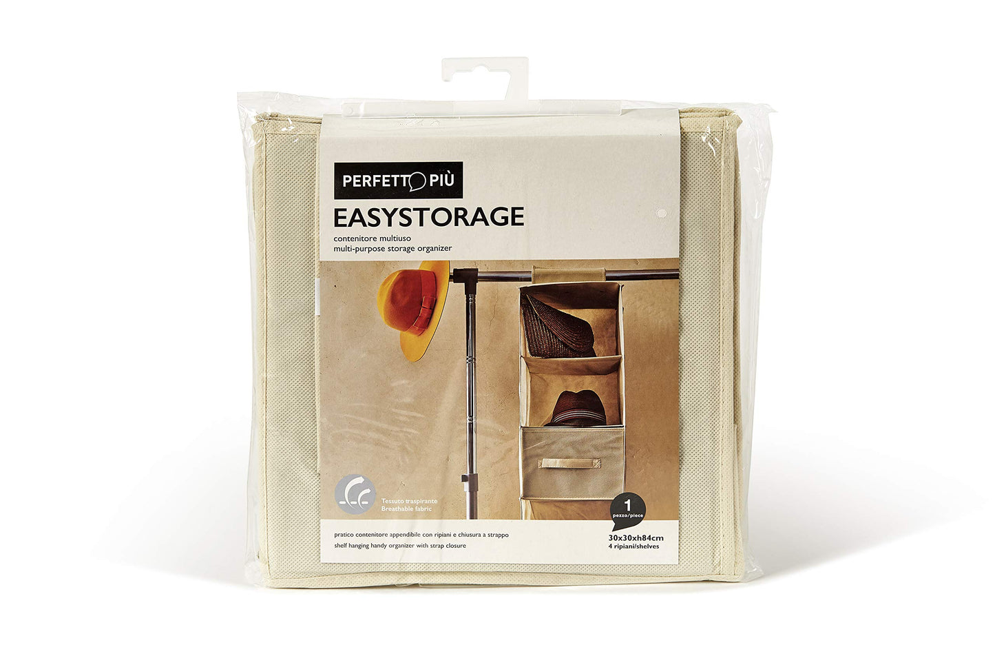 Contenitore Verticale Tnt 4 Ripiani, Tessuto, Ecru, 30.0x30.0x84.0 Cm