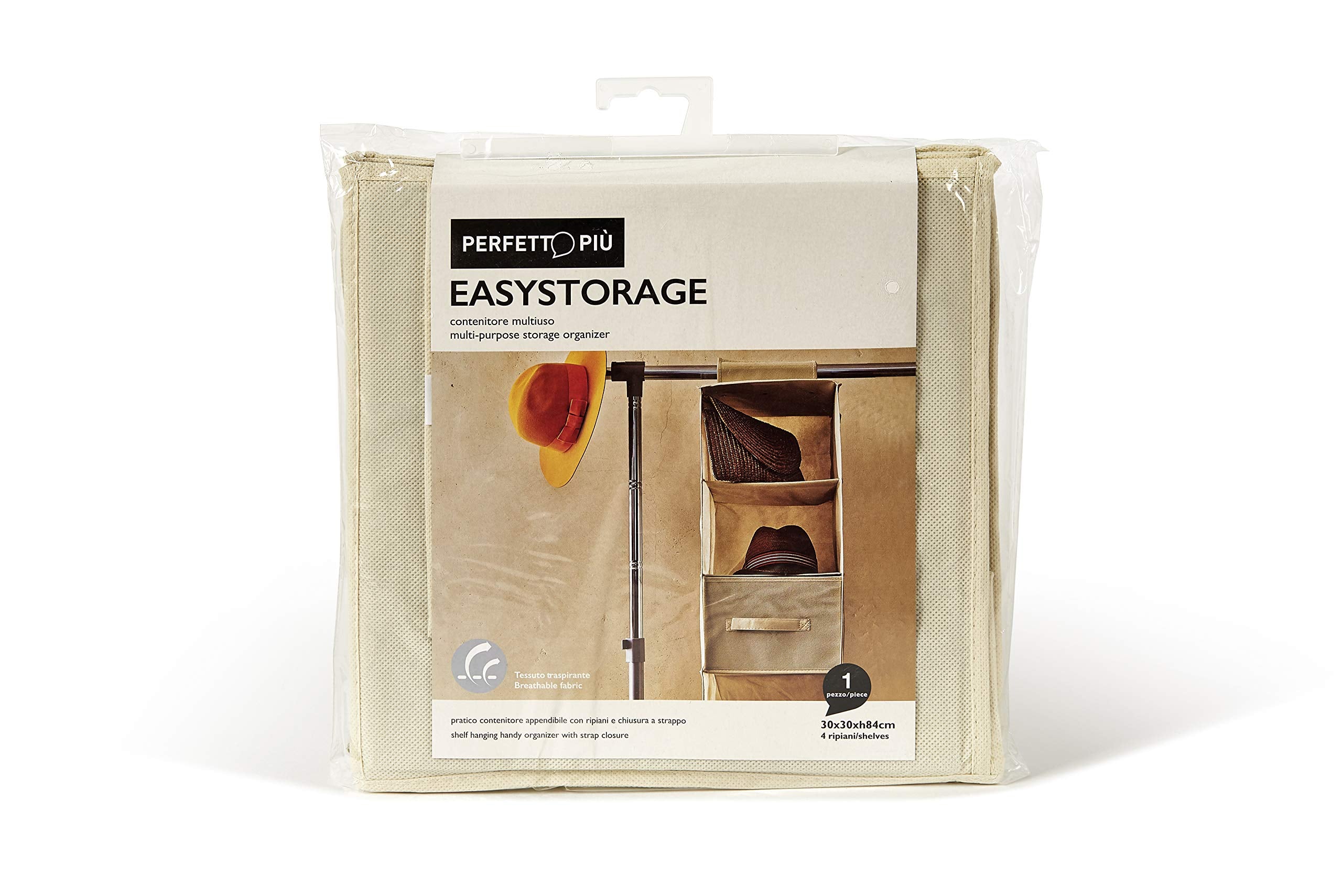Contenitore Verticale Tnt 4 Ripiani, Tessuto, Ecru, 30.0x30.0x84.0 Cm