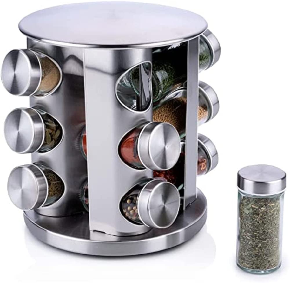 Alpina. Portaspezie girevole con bicchieri, Ø 19 x 23 cm, girevole a 360°, 12 bicchieri, acciaio inox