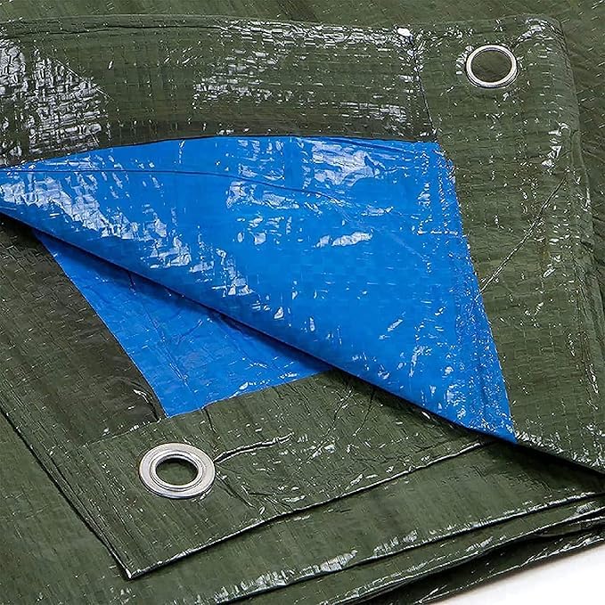 Lot de 2 bâches à œillets bicolores, en polyéthylène imperméable et polyvalent, d'un poids de 90 g/m². Dimensions : 6 m² (2 x 3 pi). Coloris : vert/bleu.